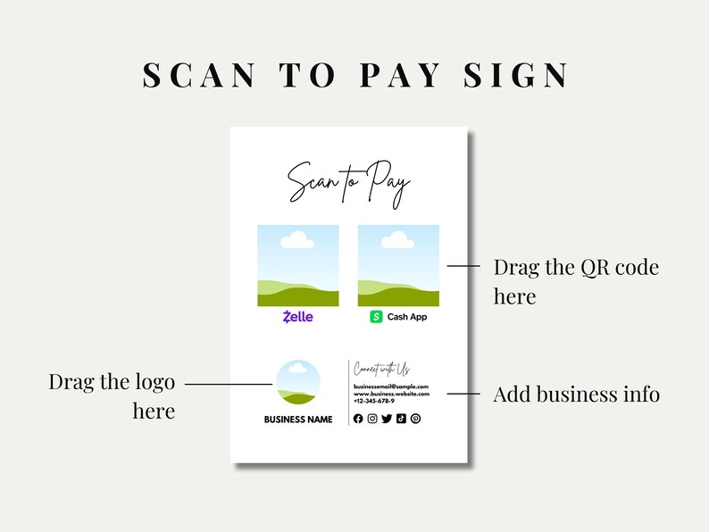 Scan to Pay Sign Template: Zelle & Cash App QR Code (digital Download ...