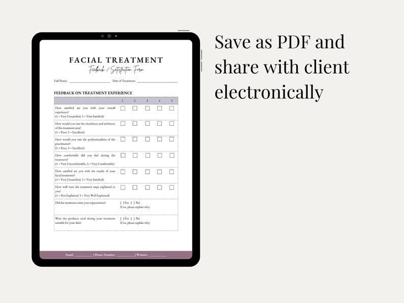 Editable Facial Treatment Feedback Form: Spa Client Consultation (canva ...
