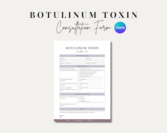 Editable Botox Consultation Form Template - Aesthetic Clinic Intake, Client Consent and Medical History for Cosmetic Injector and Med Spa