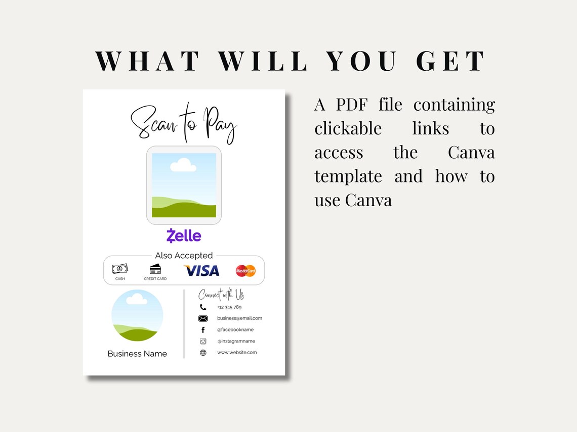 Minimalist Zelle QR Code Payment Sign Template (digital Download) Etsy