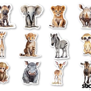 12 stuks baby Afrikaanse dieren safaridieren vinylstickers glanzend of mat