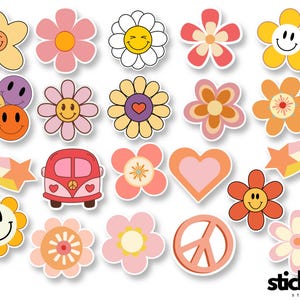 21 szt. Retro Flowers Vintage Hippie Groovy 70's Flower Planner Journal Laptop Naklejki winylowe Błyszczące lub matowe