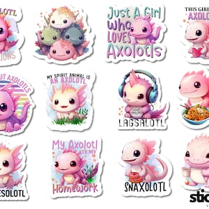 12 pcs Axolotl Vinyl Stickers Glossy or Matte