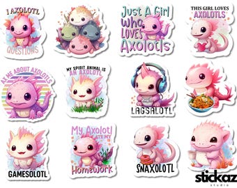 12 pcs Axolotl Vinyl Stickers Glossy or Matte