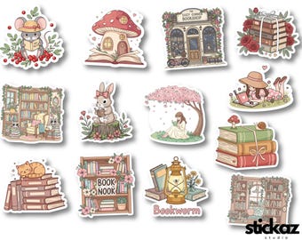 13 pcs Cottagecore Book Lovers Bookish Book Stickers Vinyl Stickers Glossy or Matte
