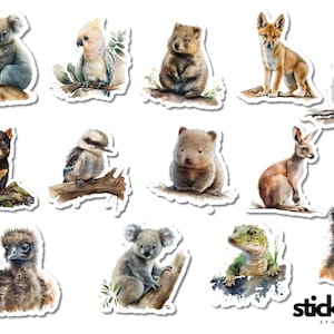 13 peças adesivos de vinil marsupiais de animais bebês australianos brilhantes ou foscos