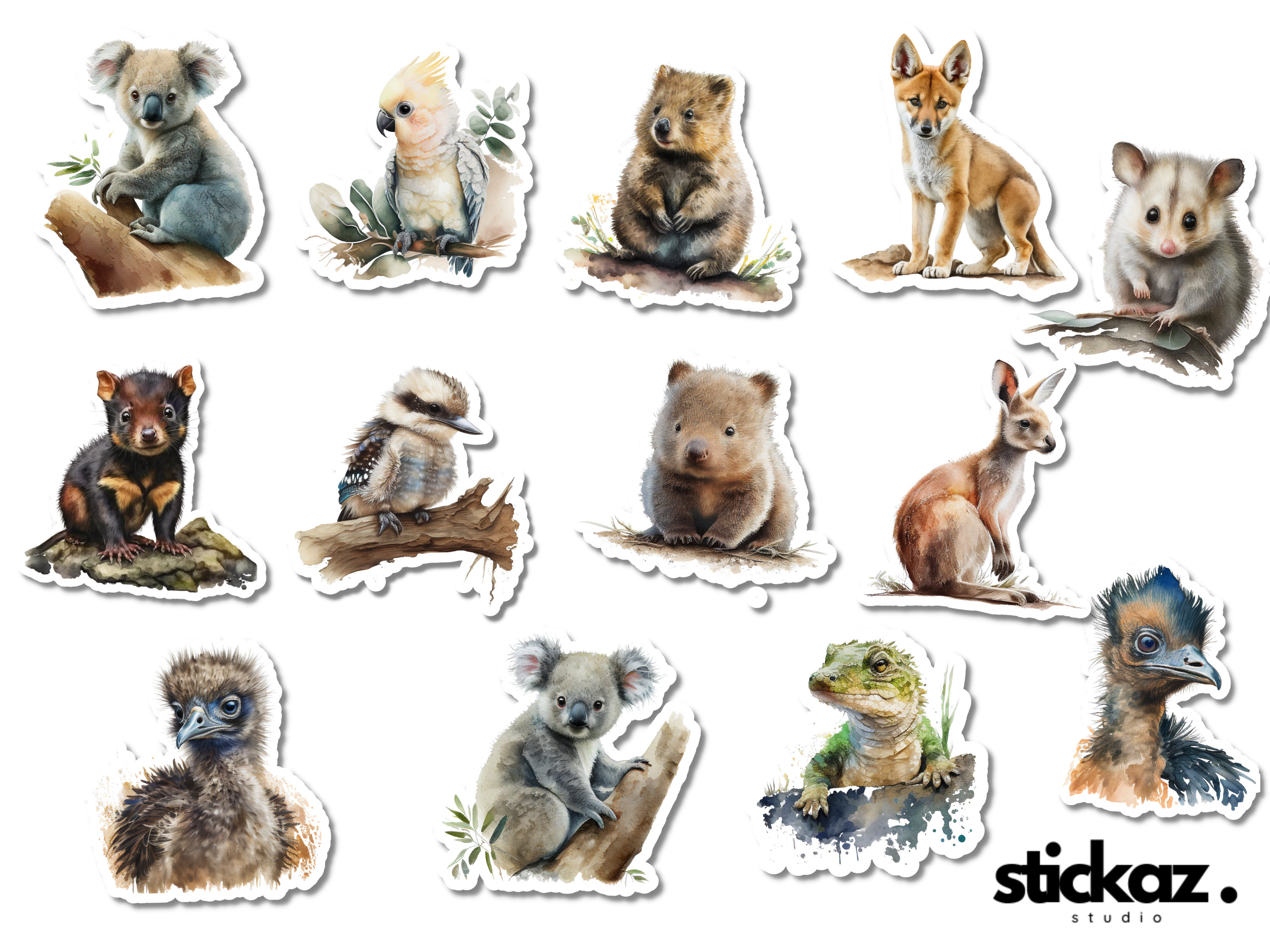 13 pcs Australian  Baby Animals Marsupials Vinyl Stickers Glossy or Matte