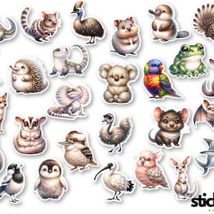 27 Stück Mega Pack - Niedliche Australische Tiere Beuteltiere Känguru Koala Wombat Emu Quokka Schnabeltier Echidna Vinyl Aufkleber Matt oder Matt