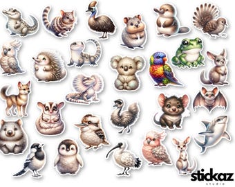 27 pc Mega Pack - Cute Australian Animals Marsupials Kangaroo Koala Wombat Emu Quokka Platypus Echidna Vinyl Stickers Glossy or Matte