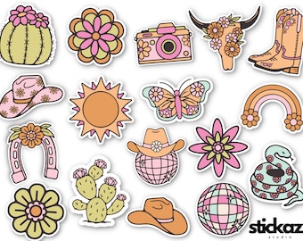 17 pcs Western Cowgirl Wild West Country Vinyl Stickers Glossy or Matte