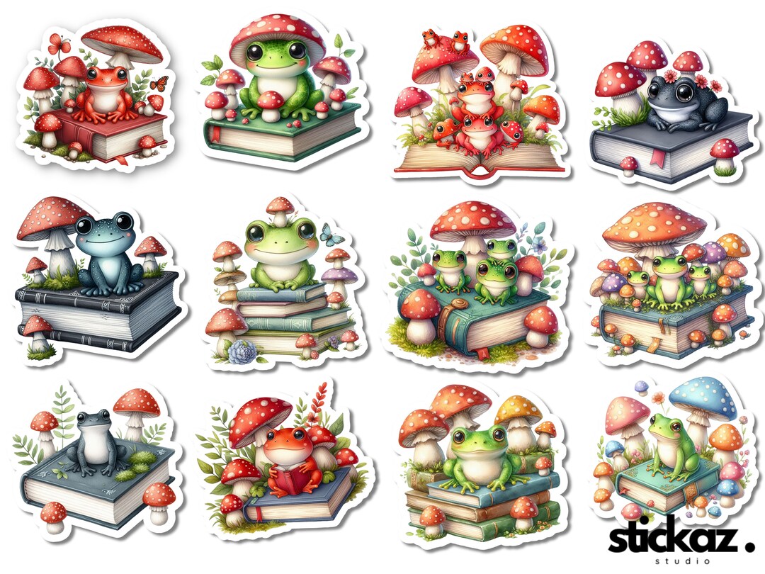 12 Pcs Cute Frogs & Books Scrapbooking Planner Journal Vinyl Stickers ...