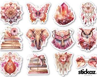 12 pcs Boho Chic Floral Bohemian Vinyl Stickers Glossy or Matte