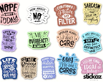 13 pcs Sarcastic Funny Quotes scrapbooking planner journal Vinyl Stickers Glossy or Matte