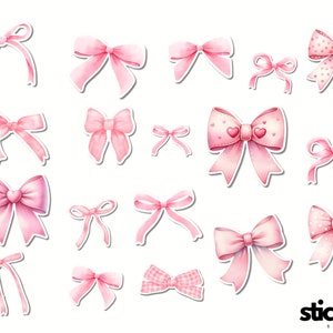 18 Stück Pink Coquette Bows Vinyl-Aufkleber - Matte Oberfläche
