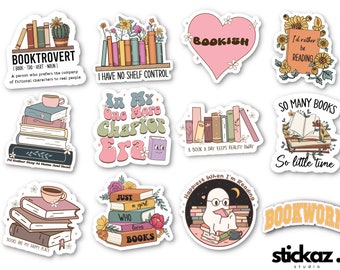 12 pcs Vintage Book Lovers / Bookish Vinyl Stickers Glossy or Matte