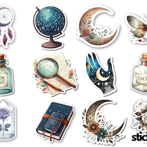 12 Stück Live by the Moon, Celestial, Mond Rituale Scrapbooking Planer Journal Vinyl Aufkleber glänzend oder matt