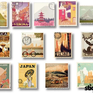 13 pcs World Stamps Travel Stamps Country Stamps Vinyl Stickers Glossy or Matte