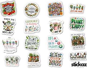 16 pcs Gardening Plants Vinyl Stickers Glossy or Matte