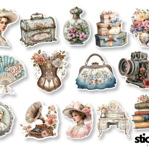 14 Victoriaans Shabby Chic Vintage Elegantie Antiek Romantiek Vinylstickers glanzend of mat