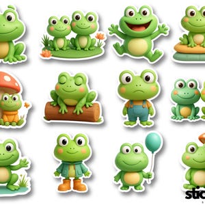 12 naklejek z uroczymi żabami Kawaii Frogs Zabawne żaby Planer scrapbookingowy Naklejki winylowe Błyszczące lub matowe