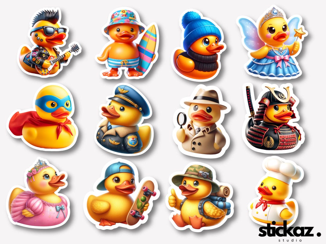 12 Pcs Cute Rubber Ducks Stickers Glossy or Matte - Etsy