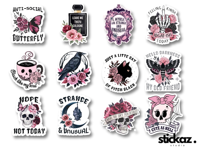 12pcs Goth Stickers Gothic Aesthetic Vinyl Stickers Glossy or Matte - Etsy