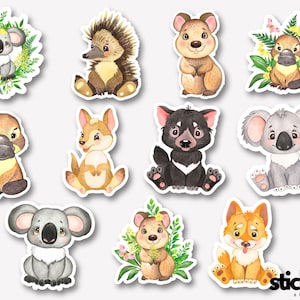 11 pcs Aussie Animaux Marsupiaux Kangourou Koala Wombat Emu Echidna Vinyle Autocollants Brillant ou Mat