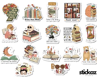 17 pegatinas de vinilo brillantes o mate para amantes de los libros, aficionados a los libros y lectores.