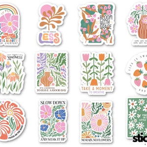 12 szt. Boho Floral Inspirujące Motywacyjne Naklejki Winylowe Błyszczące lub Matowe