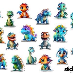 17 peças de adesivos de vinil de dinossauros fofos brilhantes ou foscos
