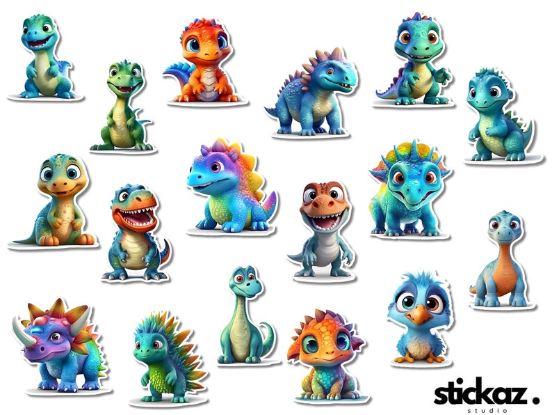 17 Pcs Cute Dinosaurs Vinyl Stickers Glossy or Matte - Etsy