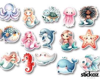 15 pcs Mermaids / Under the Sea  Planner Journal Laptop Vinyl Stickers Glossy or Matte