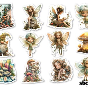 12 pcs Forest Fairy Core Fantasy Enchanted Fairies Vinyl Stickers Glossy or Matte