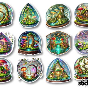 12 pcs Fairy Terrariums  scrapbooking planner journal Vinyl Stickers Glossy or Matte