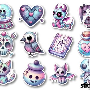12pcs Cute Goth Stickers Gothic Aesthetic Vinyl Stickers Glossy or Matte