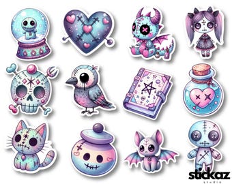 12pcs Cute Goth Stickers Gothic Aesthetic Vinyl Stickers Glossy or Matte