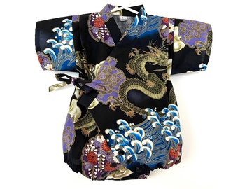 Baby Romper Jinbei Kimono, Ryu Dragon, Black or Red