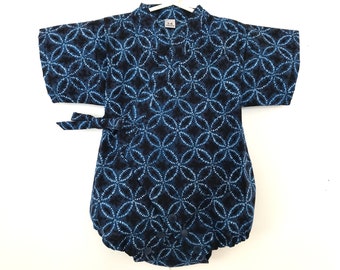 Baby Romper Jinbei Kimono, Japanese Traditional Pattern, Shippou, Navy Blue