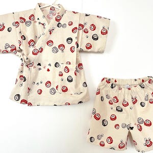 2-Piece Toddler Jinbei Kimono, Japanese Clothes, Daruma, Ecru