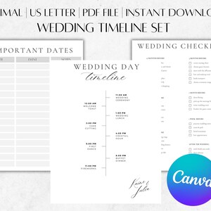 Digital Wedding Timeline Template, Wedding Schedule Itinerary Template, Canva, Wedding Itinerary, Wedding Coordinator, Wedding Planner