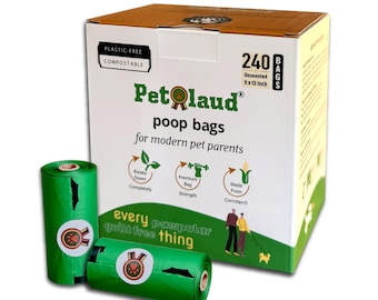 Pet Laud Plastic-Free Certified Compostable Dog Poop Bags — Extra Thick, Leakproof, Plant-based 240-bags