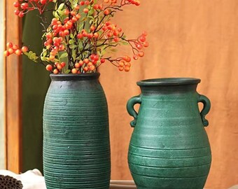 Handmade vintage green flower arrangement ceramics vase