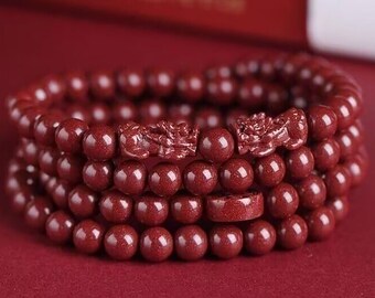 Buddhist bracelet, 108 Buddhist bead bracelets, Natural Cinnabar Beads Bracelet,Cinnabar Beaded Bracelet,Jewelry Gift Bracelet