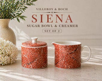 Villeroy en Boch Siena suikerpot en creamerset – marmerporselein – gemaakt in Luxemburg – elegant koffieservies