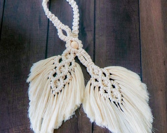 Macrame Curtain Ties - Boho Leaf Curtain Tie Backs - Macrame Curtain Holder -  – Boho Chic Window Decor