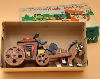 Miniature Painted Wooden Horse & Carriage
