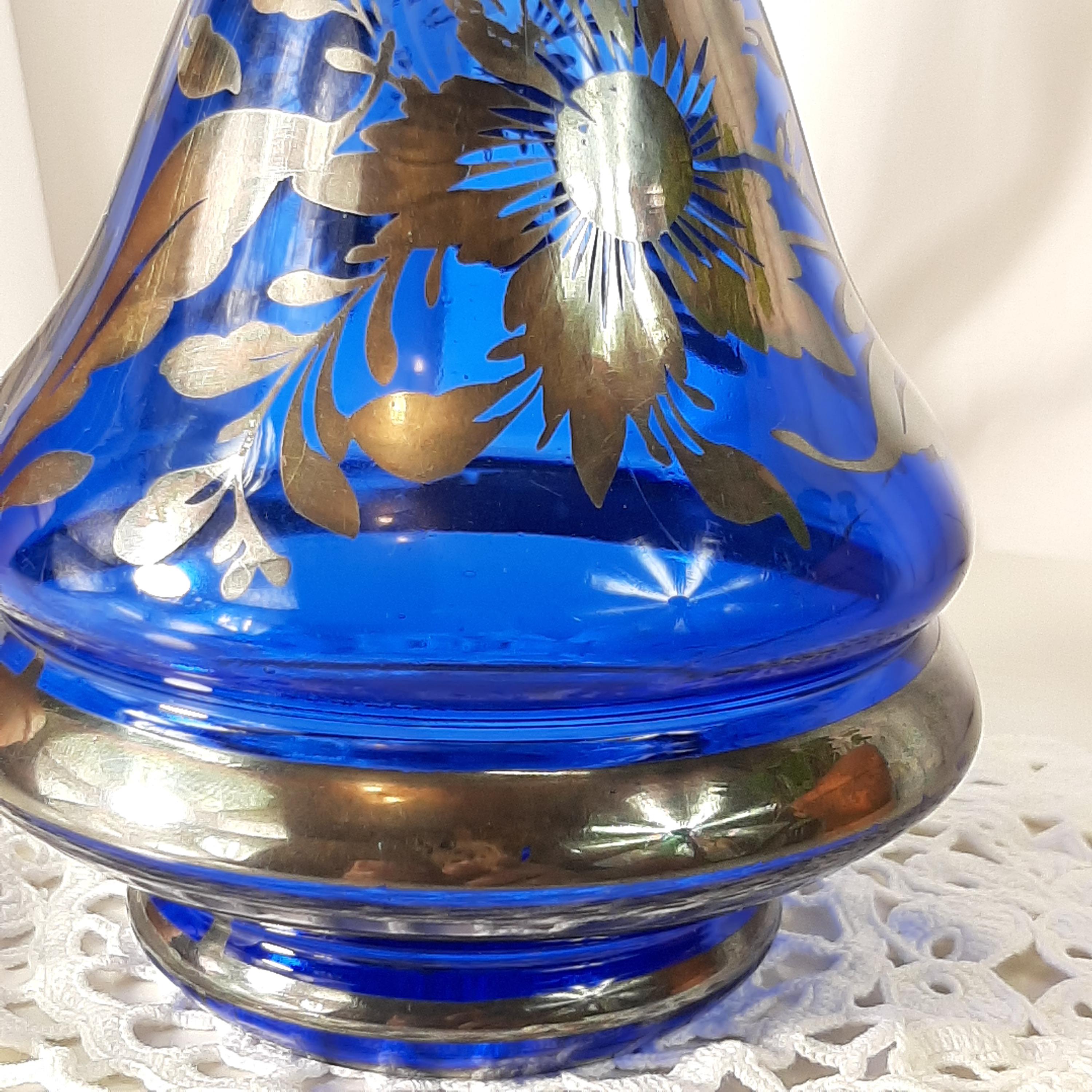 ヴィンテージ コバルトブルー イタリアン ガラス デキャンタ - Etsy 日本