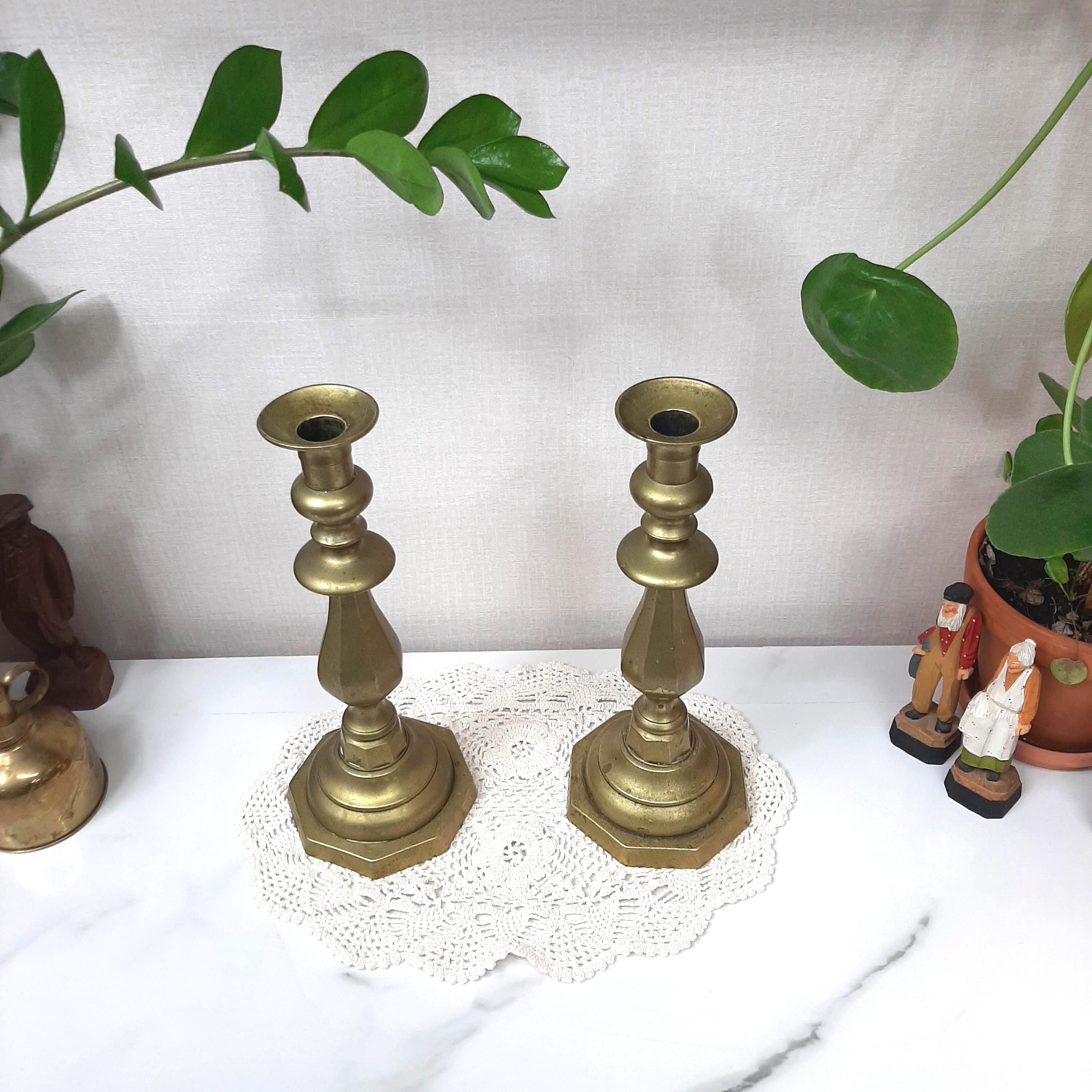 大きな真鍮製アンティークキャンドルホルダー 2個セット - Etsy 日本