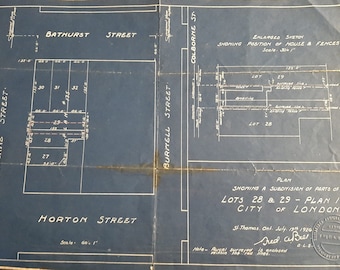 London Ontario 1926 Lot Plan by Engineer Fred A. Bell of St. Thomas - Blueprint