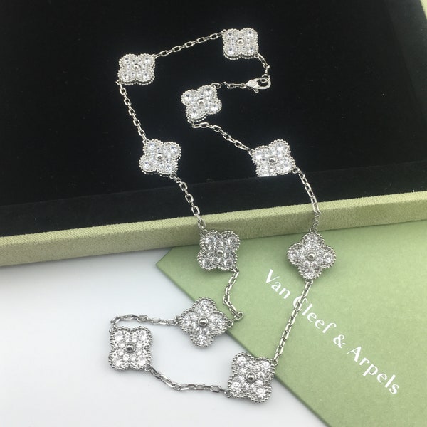 Authentic Van Cleef & Arples necklace, vintage Alhambra necklace with  diamond and 18 white gold